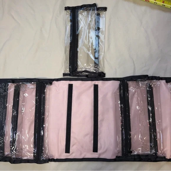 Mary Kay Love Script Roll up Travel Makeup Pouch in Black and White - Picture 7 of 8